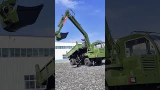 Agricultural fourwheel drive and foursimilar truckmounted cranedigger allinone machine P5698 [upl. by Ahtnams]