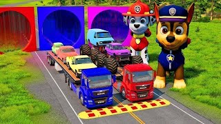 TRANSPORTING PIXAR CARS amp FRUITS WITH COLORED amp JOHN DEERE vs CLAAS vs TRACTORS  BeamNGdrive 962 [upl. by Yseulte]