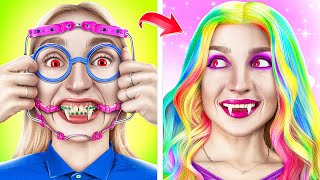 Eén Kleur Makeover Challenge Regenboog vs Vampier Van Nerd tot Beauty [upl. by Asssilem926]