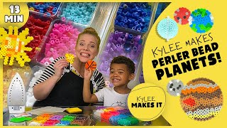 Kylee Makes Perler Bead Planets  DIY Solar System for Kids  Perler Planet Arts and Crafts for Kids [upl. by Briny]