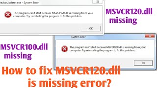 MSVCR120dll is missing  MSVCR110dll is missing  How to resolve MSVCR120dll is missing error [upl. by Shifra]