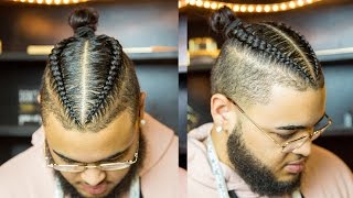 2 BRAIDS MAN BUN HAIRSTYLE FOR MIXED CURLY HAIR TUTORIAL  2017  THEBRANDONLEECOOK [upl. by Aciretal]