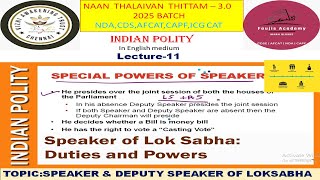 Speaker amp Deputy Speaker of Loksabha Lecture11 indianpolity for UPSC CSECDSNDACAPFAFCATSSC [upl. by Lily]