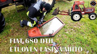 FIAT 680 DTH etuoven lasin vaihtaminen Liimauspuristimet apuna [upl. by Llenil]