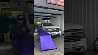 Preparing chevy silverado for exotic satin purple chrome wrap silverado wrap viralshorts [upl. by Lemar]