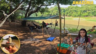 🏕🎣PESCANDO ACAMPANDO fizemos peixe assadocozido em algum lugar da AMAZÔNIA [upl. by Alliw]