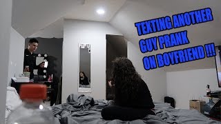 TEXTING ANOTHER GUY PRANK ON BOYFRIEND  HE GETS FURIOUS [upl. by Ellenwad]