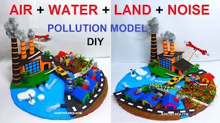 air  water  land  noise pollution types model making for science exhibition  diy  howtofunda [upl. by Rhines]