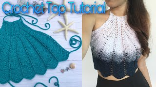 CLAM TOP CROCHET TUTORIAL with translations [upl. by Fredra890]