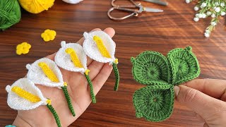 3D⚡💯Wow Amazing 💯👌How to make calla lily crochet flower⚡💯 Very easy crochet flower bouquet making [upl. by Ahsitil]