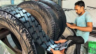 The Most Amazing Process of Retreading Old Tire How to Change Ringtread On Tyre Casing by Recap [upl. by Leavitt]