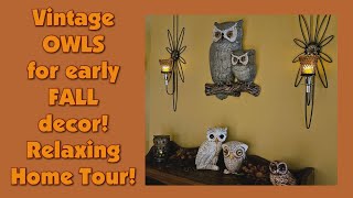 FALL Vintage Decor Retro Home Tour  MCM Collections  OWLS Genie Bottles CREWEL Art [upl. by Damales]