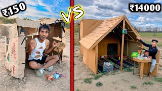 Overnight Survival Challenge  Low Budget Cardboard house challenge 🏠 ₹150 VS ₹14000 [upl. by Bond]