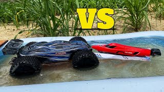 JLB Cheetah vs Wltoys WL915A  RC Car vs RC Boat  Remote Control Car [upl. by Derina]