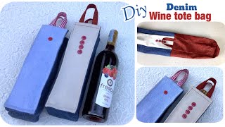 sewing diy a wine tote bag tutorial diy denim wine tote bags patterns  gifts ideas  wine carrier [upl. by Yregram]