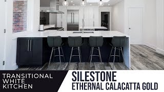 Transitional White Kitchen Silestone Quartz  Eternal Calacatta Gold by Faithful Countertops [upl. by Ellehsal629]