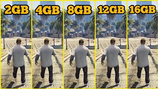 GTA 5 RAM COMPARISON 2GB VS 4GB VS 8GB VS 12GB VS 16GB [upl. by Karalee]