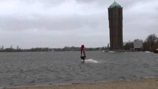 Storm amp windsurfers op Westeinderplassen Surfeiland Aalsmeer 5 december 2013 [upl. by Nuahsed685]