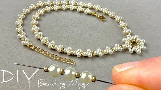 DIY Pearl Beaded Necklace Tutorial  How to Make a Stunning Beaded Jewelry Piece [upl. by Byrn]