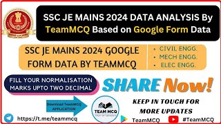 SSC JE MAINS 2024 Data Analysis By TeamMCQ SSC JE MAINS 2024 EXPECTED CUTOFF Fill Google Form Data [upl. by Crompton891]