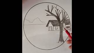 How to Draw Pencil Shading Scenery Drawing Pencil Village Nature Drawing [upl. by Anthiathia]