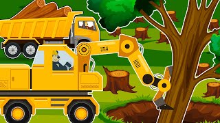 Excavator Grapple Dump Trucks Transporting Wood  Building Chicken Coops  The Bear Construction [upl. by Amatruda3]