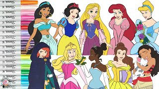 Disney Princess Coloring Book Compilation Ariel Tiana Merida Aurora Rapunzel Moana Jasmine Belle [upl. by Enreval688]