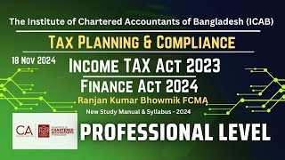 PLTax Planning amp Compliance  Class 8  Ranjan Kumar Bhowmik FCMA [upl. by Levenson]