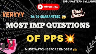 Veryy MOST IMP QUESTIONS Of PPS 🤓💥 SPPU Pattern pps endsem sppu engineering pyq impquestions [upl. by Sherris422]