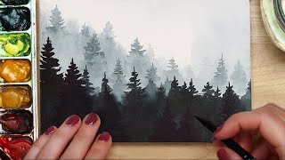 EASY Watercolor Misty Forest  Wet on Wet for Beginners WEEK 4 [upl. by Ylrbmik269]