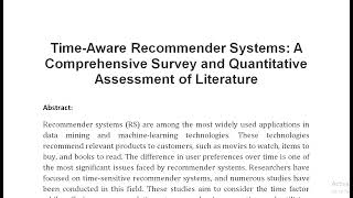 Time Aware Recommender Systems A Comprehensive Survey and Quantitative Assessment of Literature [upl. by Kciregor]