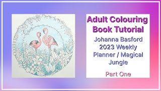 Adult Colouring Tutorial Flamingos Part 1 from Johanna Basford 2023 Planner Magical Jungle [upl. by Hardin]