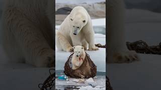 A mother bear seeks help from sailors to save her injured cub trapped in an old fishing netanimals [upl. by Enailuj286]