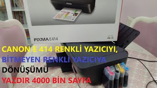 Canon pıxma E414 yazıcı tanıtımı Bitmeyen kartuşla 4000 sayfa yazdırYazıcı Tarayıcı Fotokopi [upl. by Kazmirci]