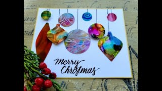 221 8 Alcohol ink ornament Christmas card [upl. by Dnallor]