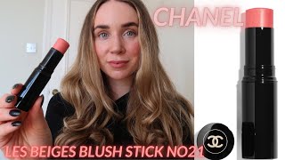 CHANEL LES BEIGES BLUSH STICK NO21  DEMO amp SWATCHES  CHANEL SHEER BLUSH [upl. by Annoirb]