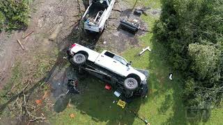 10272021 Pinehurst TX  Tornado Damage Drone  1Ton Truck Thrown on its Side  Building Damage [upl. by Letnohs]