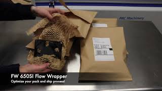 FW 650SI Flow Wrapper  Packaging Items in Curbside Recyclable Paper with and without cushioning [upl. by Einnahpets592]