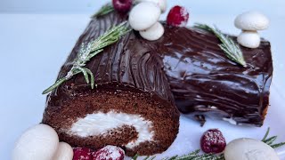 Yule Log Cake Recipe Easy  Christmas Log Cake Recipe Easy [upl. by Arikihs]