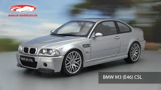 ckmodelcarsvideo BMW M3 E46 CSL Baujahr 2003 silbergrau metallic 118 Solido [upl. by Anialahs]