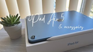 iPad Air 5 Blue Unboxing  Accessories 🦋 [upl. by Medin250]