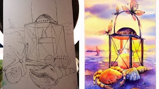 Aesthetic Beach Art  Sketch with Me Coastal Lantern amp Shells  pen drawing easy [upl. by Liagaba789]