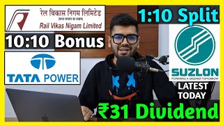 Suzlon Energy • RVNL • Tata Power • Stocks Declared High Dividend Bonus amp Split With Ex Dates [upl. by Diraf]