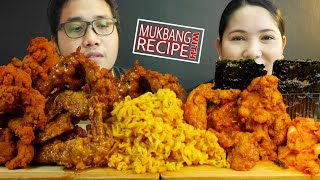 SAMYANG CARBONARA FIRE NOODLES  FRIED CHICKEN RECIPE WITH MUKBANG [upl. by Ainex]