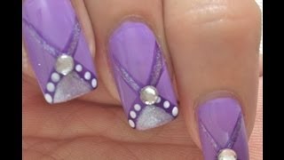 Full Cover Nail Art Design Tutorial  purple glamour [upl. by Whitnell]