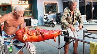 Amazing Roasted Pig Crispy Roast Whole Pig BBQ  Thailand Street Food [upl. by Sosthina147]