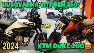 New Launch 2024 HUSQVARNA VITPILEN 250 vs KTM DUKE 200🔥Know Which is Better😍Complete information [upl. by Vtarj757]