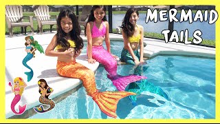 FIN FUN MERMAID TAILS  Live Mermaids Swimming In Our Pool [upl. by Ned]