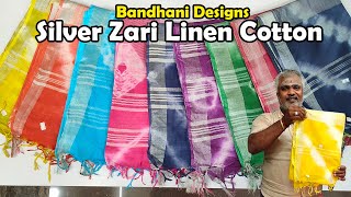 தீபாவளி புது வரவு New bandhani designs silver zari linen cotton sarees collection  KLMN Fashion [upl. by Birdt]