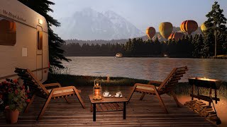 Cozy Camping by the Forest Lake Ambience with Relaxing Campfire Birdsong and Lakeside Waves Sounds [upl. by Philippe]